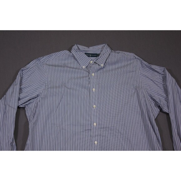 Polo Ralph Lauren Preppy Blue Striped Dress Shirt Cotton 18 -46 - Picture 2 of 10